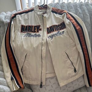 Harley-Davidson Women’s Cream Bomber Jacket with Orange and Black Stripes